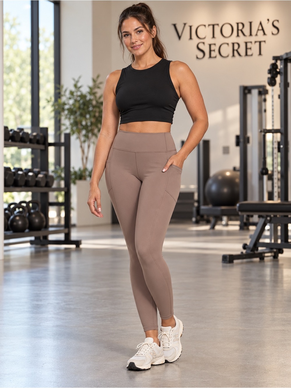 🆕 Victoria’s Secret Essential High Rise Pocket Leggings L Rose Beige NWT